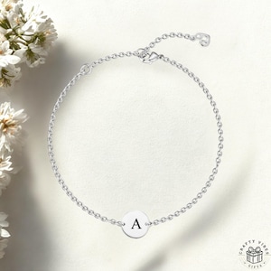 Tobillera con inicial personalizada - Pulsera ajustable con inicial grabada - Acero inoxidable, para uso diario