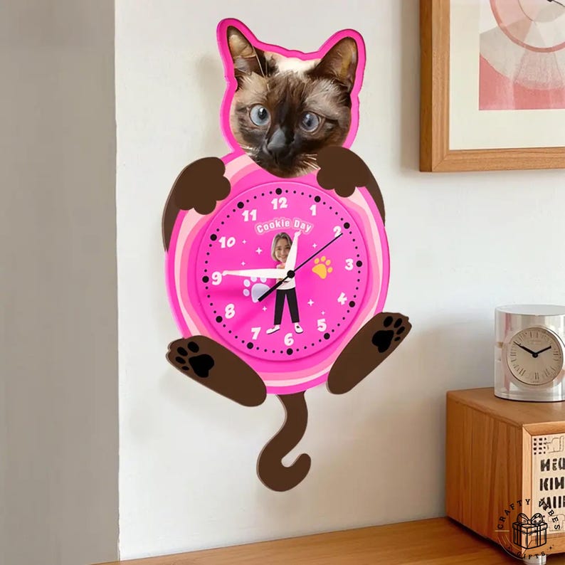 Personalized wall clock gift for pet owners, home décor with pet photo.