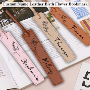 Custom Leather Bookmark Personalized Name Birth Flower for Book Lover Reading Accessory Keepsake for Reader Mothers Birthday Gift for Friend