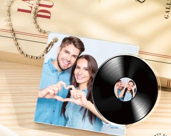 Vinyl Record Music Personalized Keychain: Retro Acrylic Mini Album, Custom Photo NFC Tap | Portable Charm, 2.36in, Gift For Music Lovers