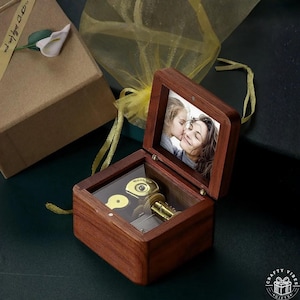 Carillon personalizzato - Ricordo in legno personalizzato - Coperchio con foto vintage, noce, acero, palissandro, regalo di anniversario o compleanno