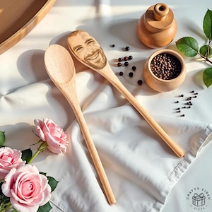 Custom Face Wooden Spoon Engraved Facial Expression Personalized Kitchen Gift for Friend Housewarming Novelty Gift for Him Her Birthday Gift