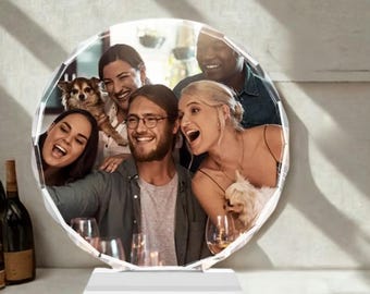 Photo Frame Memorial Crystal Globe: Vivid Color Printing - 3D Laser Etched, Glass Sphere, Night Light Display