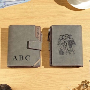 Personalized Photo Leather Wallet for Men Custom Text Engraved Foldable Wallet Fathers Day Gift Ideas Birthday Gift for Him Husband Dad