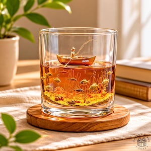 Fishing Man Personalized Whiskey Glass: Engraved Name, Heavyweight 11oz Tumbler | Clear Glass, Hand Wash Only | Gifts For Fishing Lovers