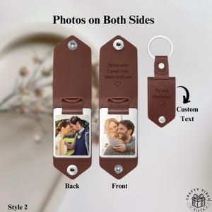 Custom Leather Photo Keychain Personalized Date Keyring Engraved Message Gift for Couple Anniversary Keepsake for Him Her Birthday Present
