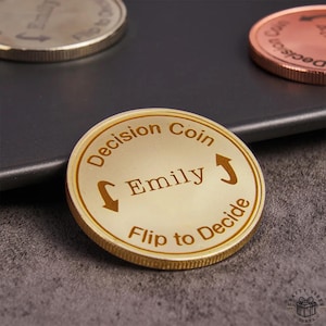 Personalized Decision Flip Coin for Couples, Custom Text Brass Token, Gold Silver Rose Gold Finish, Pocket Size Couples Game Coin Gift