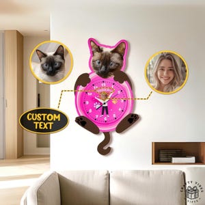 Pet and owner illustration on round clock, housewarming keepsake.