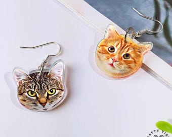 Custom Pet Portrait Acrylic Earrings: Personalized Photo Keepsake, Lightweight Durable Jewelry | Hypoallergenic, 1 Inch Pair