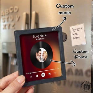 Personalized Retro Vinyl Record Fridge Magnet, Custom Photo, Scannable Song Code, Keepsake Gift for Friends