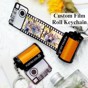 Film Roll Keychain Memory Keepsake, Personalized Photo Strip Token (Retractable Mechanism, Durable Plastic, Compact Size)