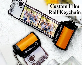 Film Roll Keychain Memory Keepsake, Personalized Photo Strip Token (Retractable Mechanism, Durable Plastic, Compact Size)