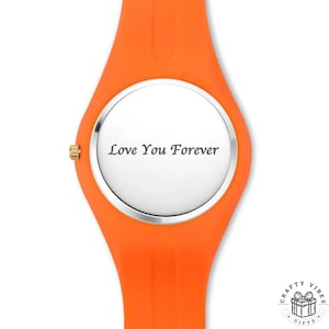 Custom-designed photo watch with flexible silicone band, ideal for gifting to friends on their birthday