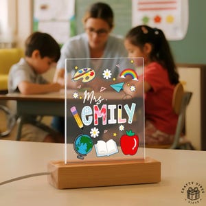 Personalized Teacher Gift Acrylic Night Light Back to School Teacher Night Light School Keepsakes Bedroom Lamp Night Light Teachers Gifts