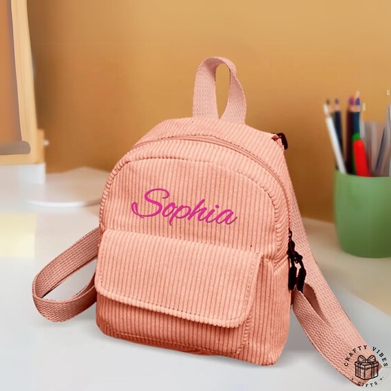 corduroy mini backpack Back To School Bag - Embroidered Name Mini Backpack