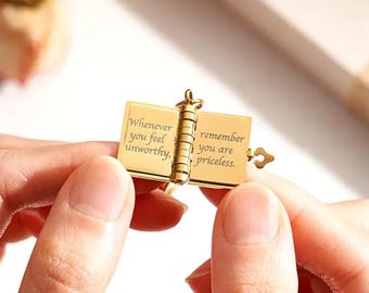 Star Book Keychain Personalized Mini Locket: Custom Engraved Message Pendant, Stainless Steel | Keepsake Gift, 8cm Size