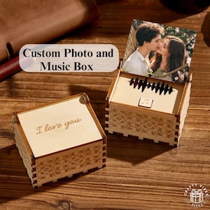 Aangepaste houten muziekdoos Aangepast lied en afbeelding huwelijksverjaardag cadeau voor vrouw met tekst paar aandenken platendoos cadeau voor haar cadeau