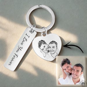 Personalized Photo Keyring Engraved Stainless Steel Heart Keychain with Custom Picture Message Wedding Anniversary Keepsake Gift for Couples