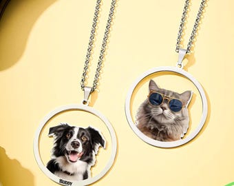Personalisierte Halskette, Tierportrait, Erinnerungsanhänger mit Fotogravur, Edelstahl, Gravurschmuck, Geschenk für Hundemama