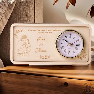 Photo With Text Custom Picture Clock: Personalized Anniversary Keepsake, Rustic Wood Decor (Engraved Photo & Text, 7x3.7 in)