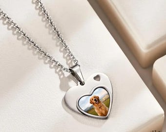 Ciondolo a forma di cuore con ritratto di animale domestico: incisione personalizzata del muso del tuo animale domestico - Acciaio inossidabile, incisione laser, regalo personalizzato