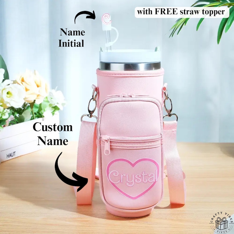 Personalized Stanley Water Bottle Pouch Hiking Tumbler Bag with Strap Cup Carrier Bottle Accessories 40 oz Stanley Tumbler Gift for Children