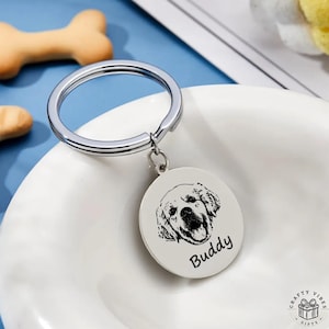 Custom Pet Keychain Engraved Photo Frame Personalized Name Dog Cat Memorial Gift for Owner Pet Loss Keepsake Birthday Gift for Animal Lover
