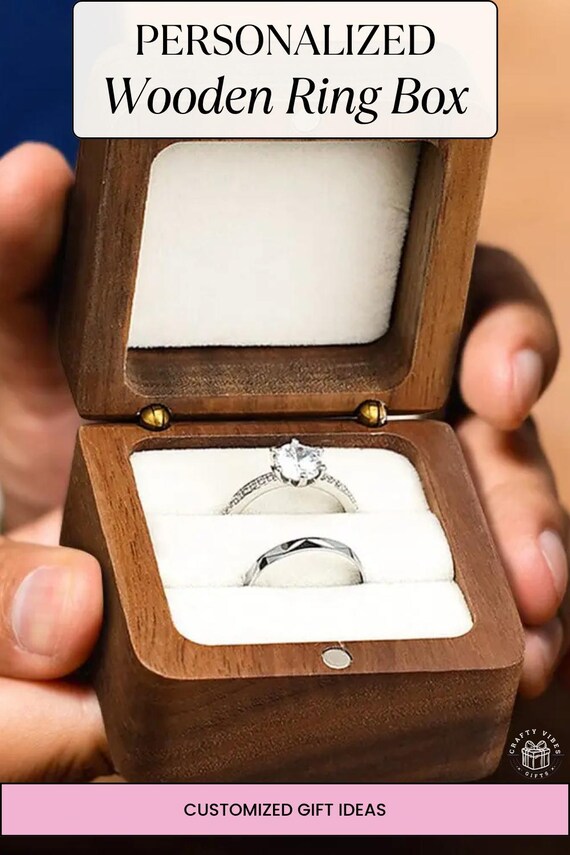 Custom Wooden Wedding Ceremony Ring Box Personalized Engraved