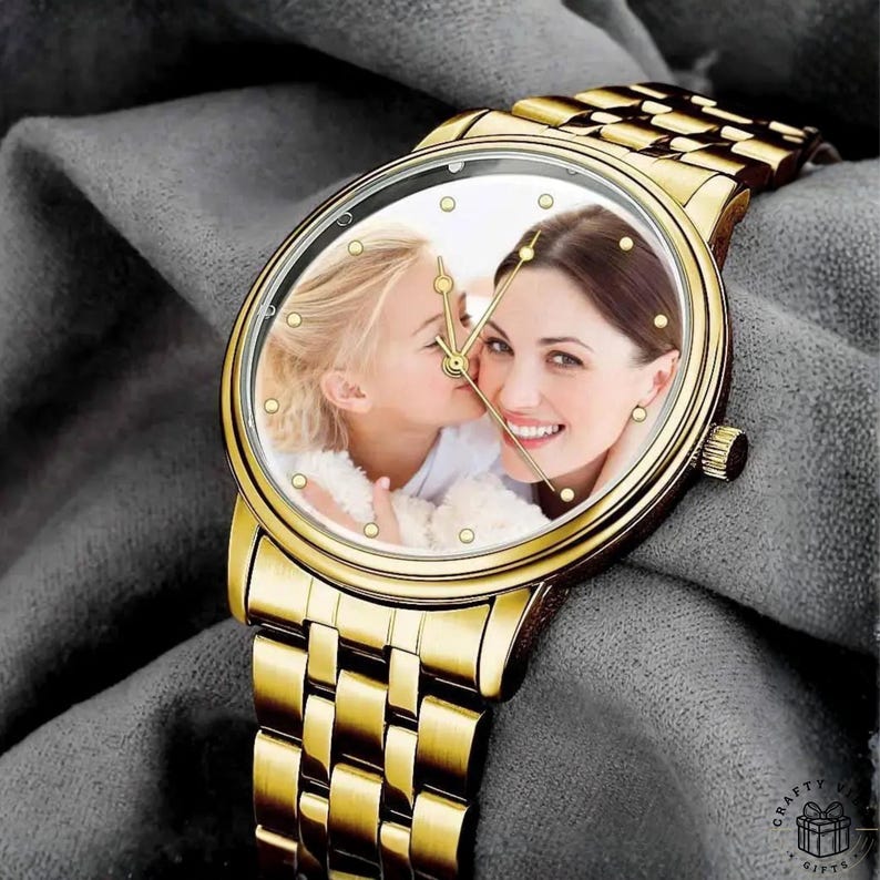 Personalized wrist watch with engraved photo for men, waterproof and stylish.