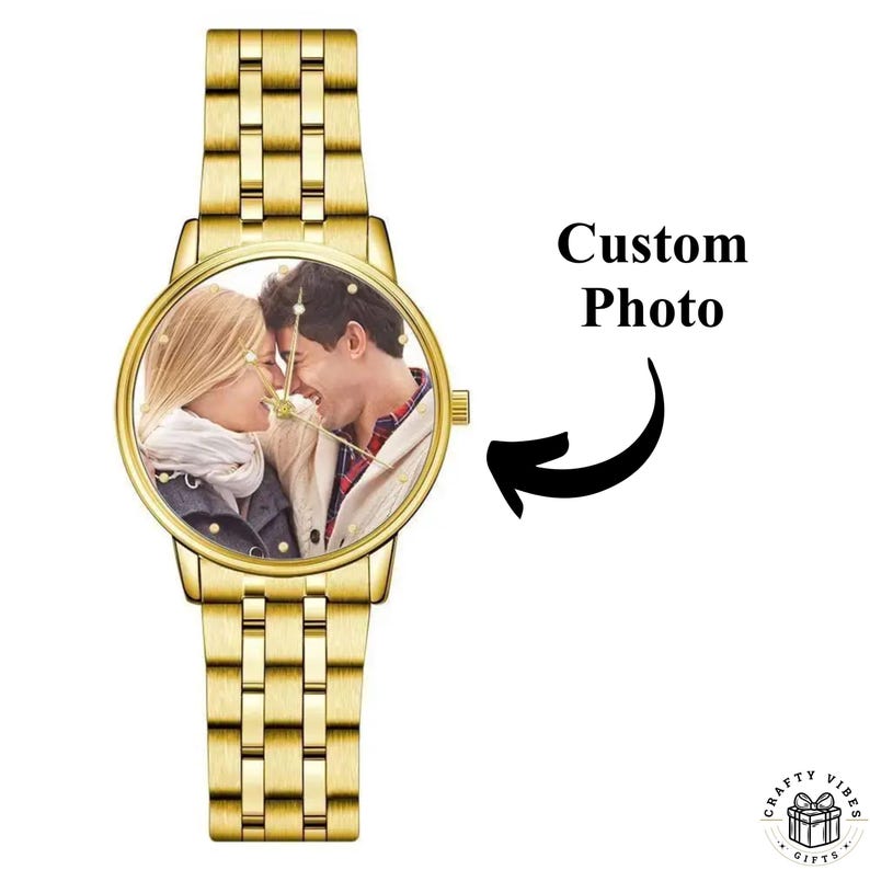 Customizable wrist watch featuring personal photos and engraving.