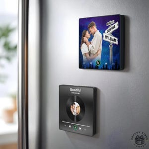 Music Fridge Magnet Custom Photo, Song Code, Bluetooth Speaker (Square 10cm Acrylic, Personalized Gift)