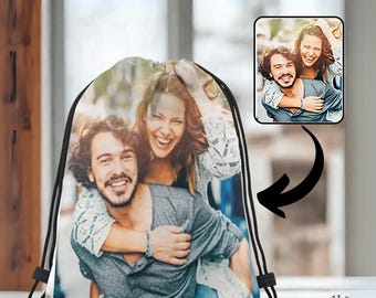 Custom Photo Gym Bag Personalized: Anniversary Keepsake, Durable Polyester, Washable (Drawstring Pouch, Gift For Couples)