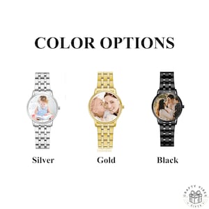 Custom photo and engraving wrist watch, perfect for special occasions.
