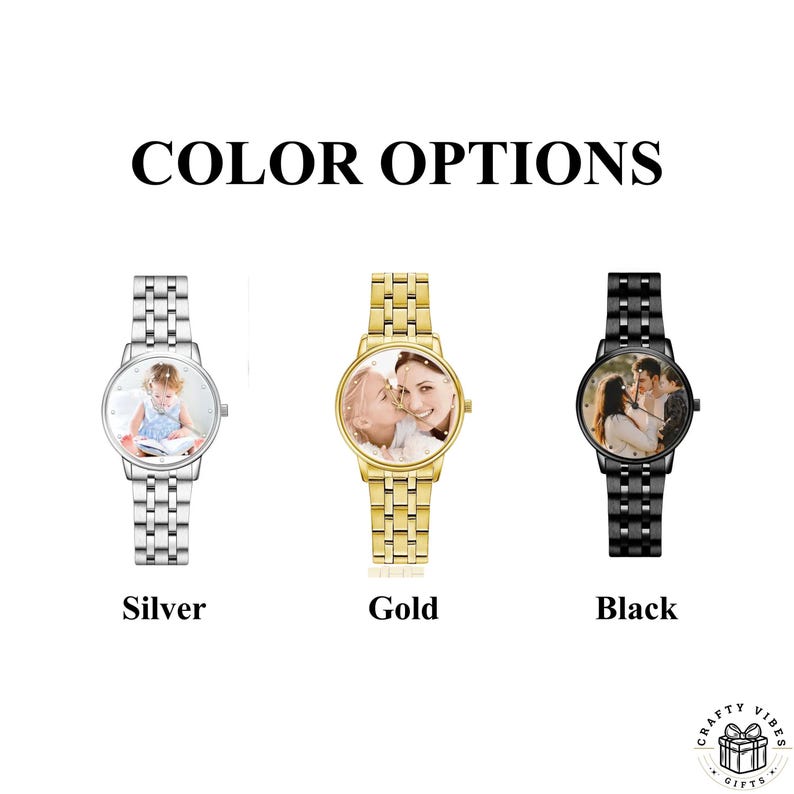 Custom photo and engraving wrist watch, perfect for special occasions.
