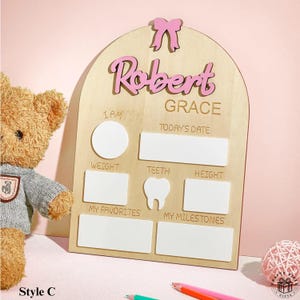 Personalisierte Baby Name Zeichen Geburt Stats Benutzerdefinierte Kinderzimmer Dekor Babypartygeschenk Ideen Mädchen Zimmer Wand Kunst Andenken Kokette Bogen Geschenk für Baby