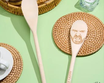 Custom Face Wooden Spoon: Personalized Engraved Portrait - Natural Wood, Novelty Kitchen Gift, Gag Present