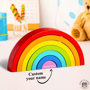 Montessori wooden rainbow stacking blocks educational toy for toddlers