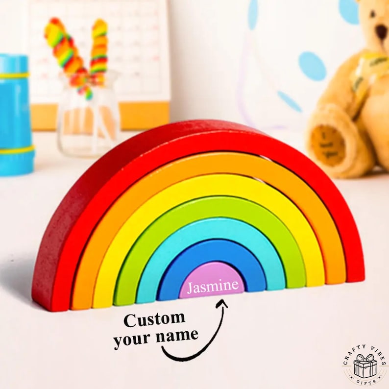 Montessori wooden rainbow stacking blocks educational toy for toddlers