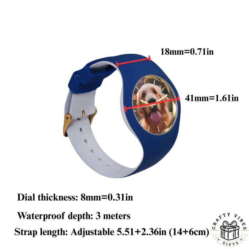 Personalized 41mm silicone photo watch featuring a vibrant custom image on the dial, designed as a stylish unisex accessory and thoughtful birthday gift for friends.