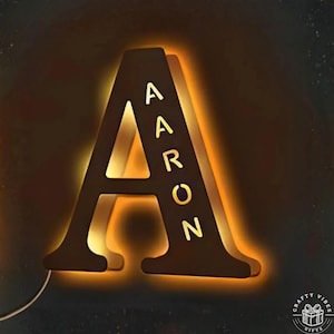 Initial Sign Name Nightlight - Custom LED Nursery Lamp - Warm Glow, Durable Wood, USB Powered, Personalized Kids Room Lighting