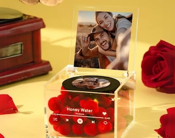 Mini Record Box Personalized Photo Music - Retro Vinyl Style, Acrylic Material, Wind-Up Melody, Portable Keepsake Gift
