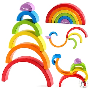 Eco-friendly wooden rainbow stacking arches kids educational game