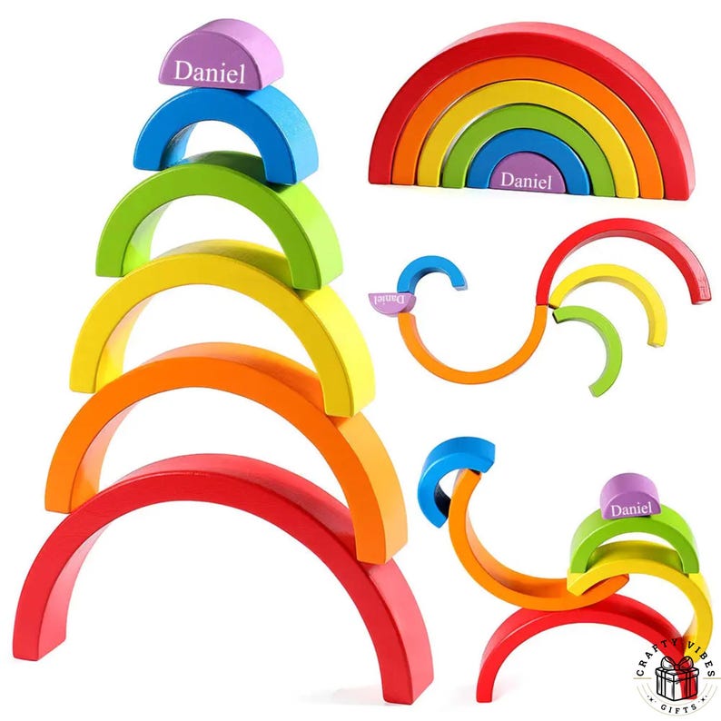 Eco-friendly wooden rainbow stacking arches kids educational game