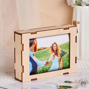 Hand Cranked Wooden Flip Book Photo Frame: Personalized Rotating Animation, Rustic Decor | Wood, Custom Memory Gift | 9x6 Inches