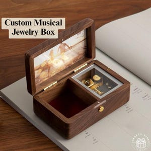 Benutzerdefinierte Musik Schmuckschatulle Holz Andenken Box Hochzeit Schmuck und Accessoires Foto Holz Spieluhr Andenken Box für Braut Geschenk für Frau