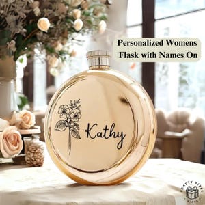 Petaca personalizada con nombre, regalo personalizado, elegante artículo de bar grabado (capacidad de 148 ml, acero inoxidable, tapa de rosca)