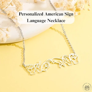 Personalized Sign Language Necklace Custom ASL Name Pendant Stainless Steel Hand Sign Jewelry Gift for Her Birthday Friendship Keepsake Gift