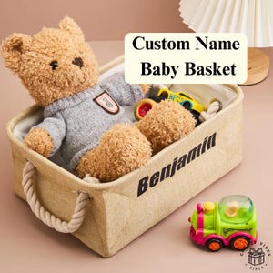 Baby Korb Leinen Organizer Personalisierte Kinderzimmer Aufbewahrungskorb Spielzeug Box Benutzerdefinierter Name Geschenk für Neugeborene Raumdekor Stilvolles Andenken