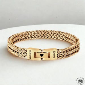 Personalised Stainless Steel Men&#39;s Bracelet Engraved Stainless Steel Personalized Couple Name Bracelet Hidden Message Christmas Gift for Him
