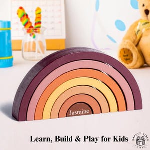 Colorful wooden stacker toy Montessori learning puzzle for preschoolers